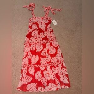 Red Tropical Leaf Maxi Dress- Harlow and rose